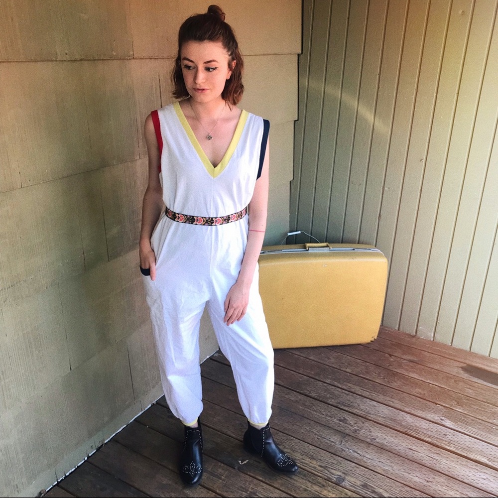 Vintage White Rainbow Pride Artsy Jumpsuit Romper
